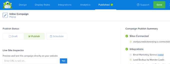 Publish campaign Publish your inline campaign
