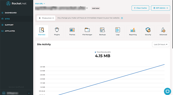 Rocket.net dashboard