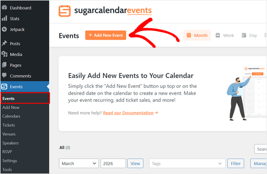 Lägg till ny händelse i Sugar Calendar