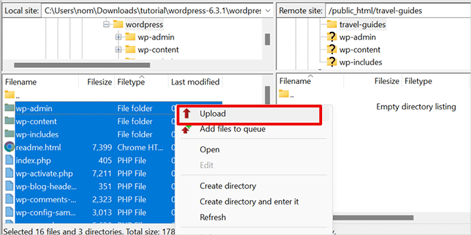 Carica i file di WordPress
