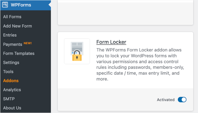 Installing the Form Locker addon for WPForms Installing the Form Locker addon for WPForms