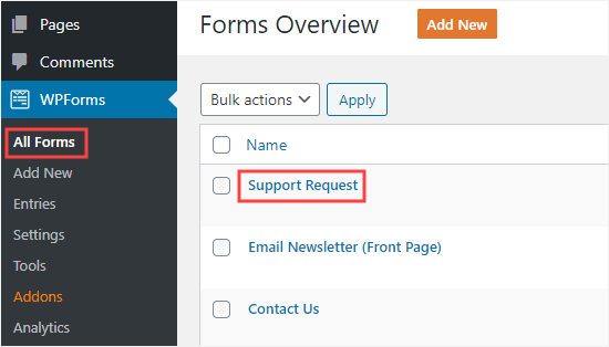 Editing a form in WPForms Editing a form in WPForms