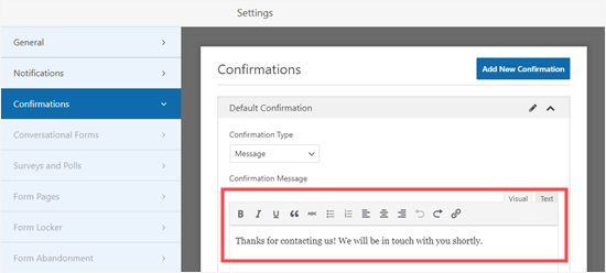 Redigera bekräftelsemeddelandet för ditt RSVP-formulär