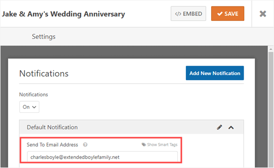 Ändra e-postadressen för mottagare av ditt RSVP-formulär