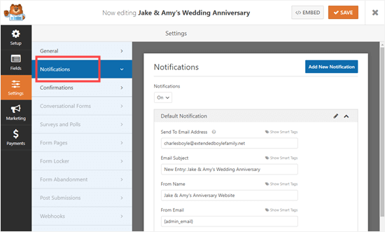 Kontrollera aviseringsinställningarna för ditt RSVP-formulär