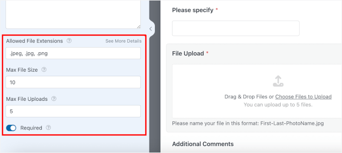 Dateiupload-Einstellungen