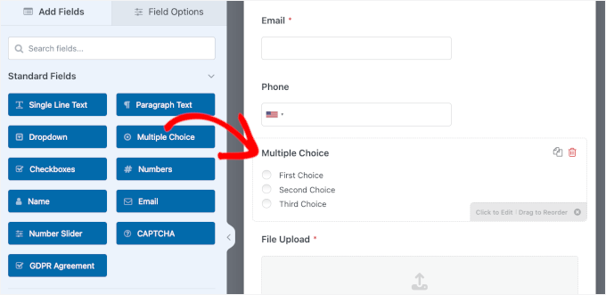 Hinzufügen eines Feldes für Mehrfachauswahl