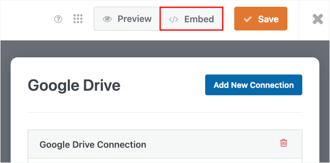 Die Schaltfläche 'Einbetten' im WPForms-Editor