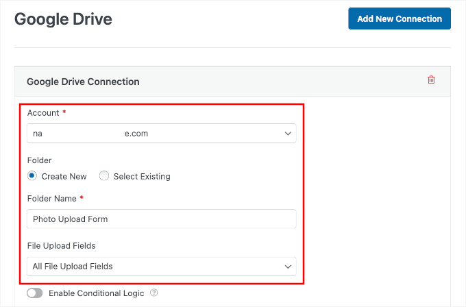 Konto auswählen und neuen Ordner erstellen