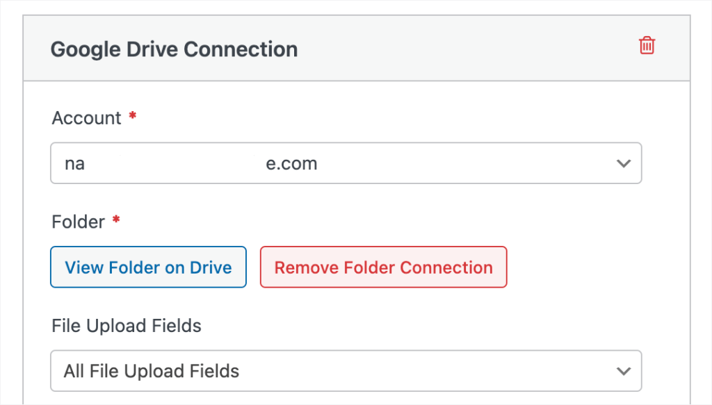 Die Schaltflächen zum Anzeigen oder Entfernen des Google Drive-Ordners