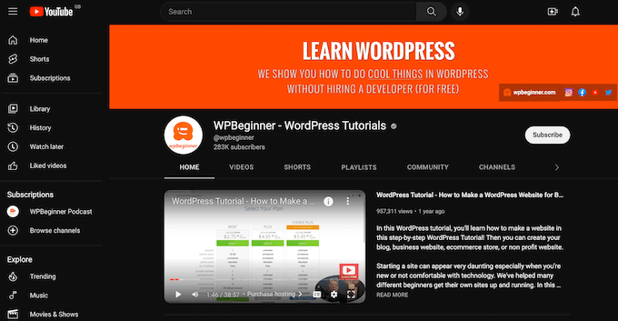 YouTube's dark mode YouTube's dark mode