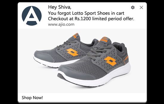 Abandoned cart notification, personalized with user's name Abandoned cart notification, personalized with user's name