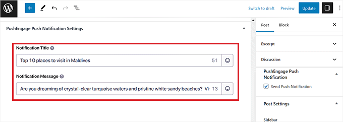 Add title and message for blog post push notification Add title and message for blog post push notification