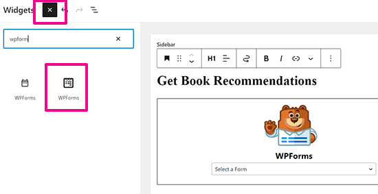 Lägg till WPForms-block i widgetområde Lägg till WPForms-block i widgetområde