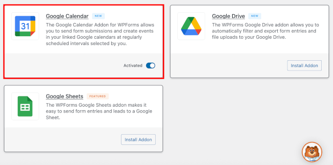 Google Calendar addon activated