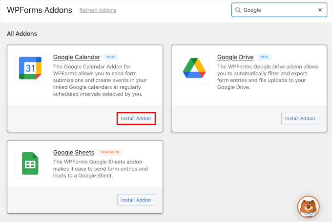 Installing the Google Calendar addon