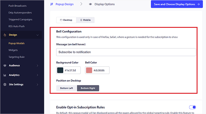 Configure popup design Configure popup design