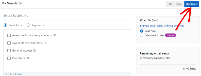Select email list and send email Select email list and send email