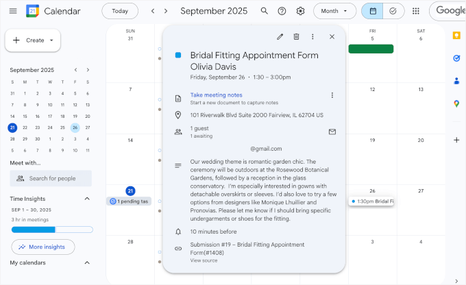 Automated Google Calendar event