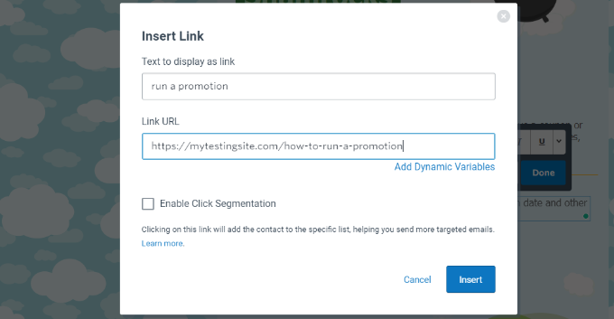 Paste Link Into Text Insert link in email