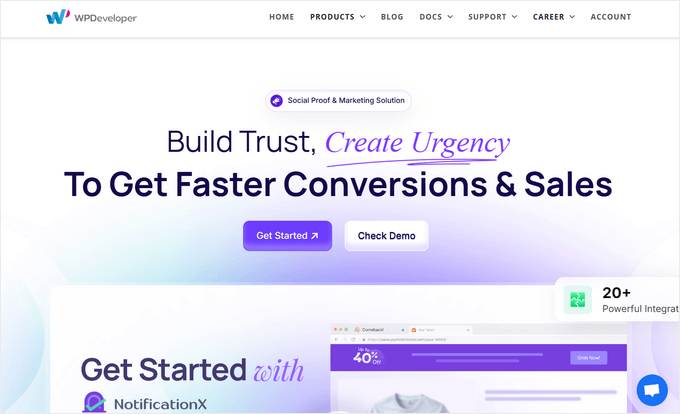 NotificationX landing page