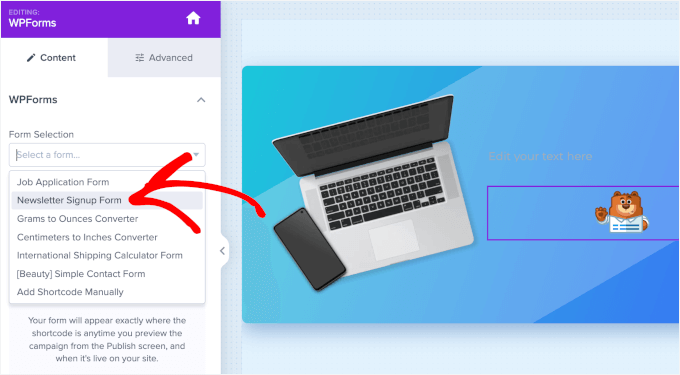 Adding a WPForms email newsletter form in OptinMonster Adding a WPForms email newsletter form in OptinMonster