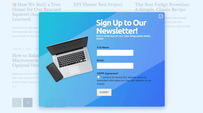 Email newsletter form in a popup Email newsletter form in a popup