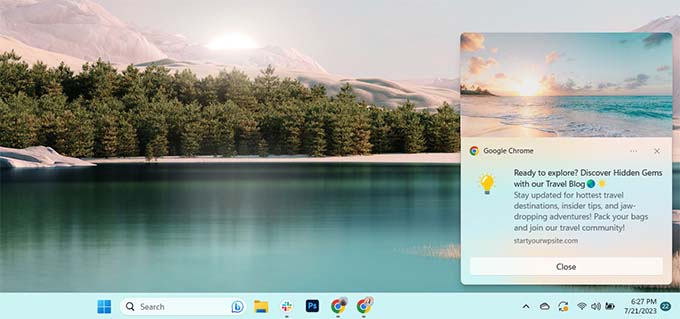 Web Push Notification desktop preview Web Push Notification desktop preview