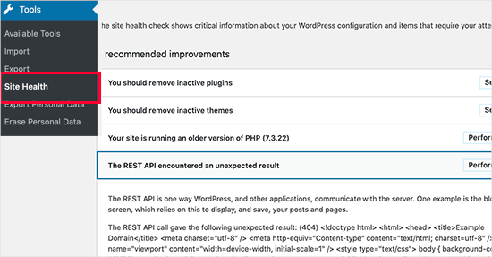 REST API error in WordPress Site Health REST API error in WordPress Site Health