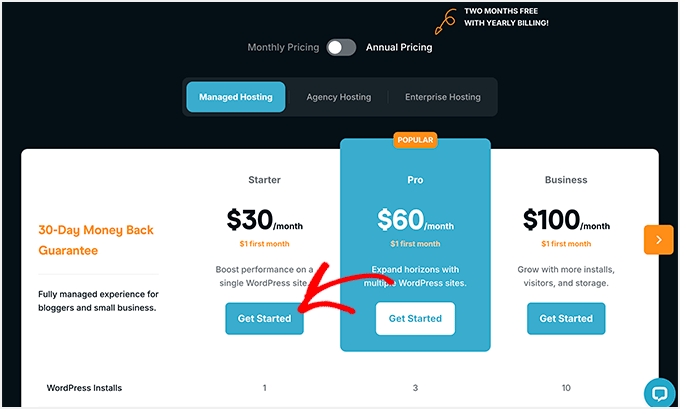 Rocket.net managed hosting pricing plans