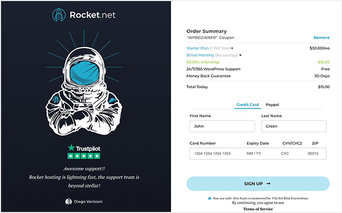 Rocket.net hosting signup
