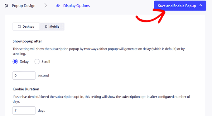 Save and enable popup Save and enable popup