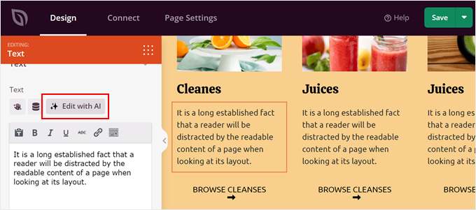 Editing SeedProd's text block with AI Editing SeedProd's text block with AI