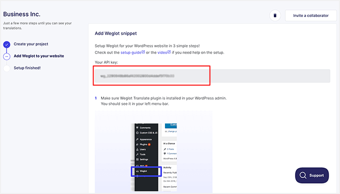 Install the Weglot plugin and copy your API key Install the Weglot plugin and copy your API key