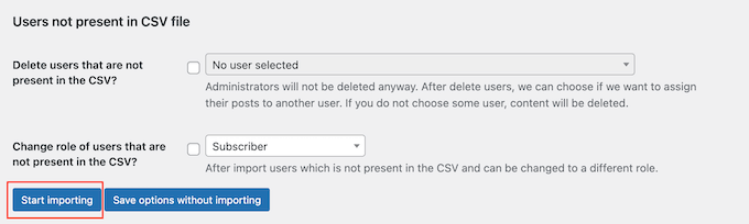 Start the WordPress user import process Start the WordPress user import process