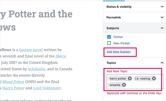 Agregar nuevos términos o seleccionar de los existentes