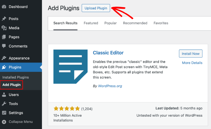 wp-dashboard-upload-plugin-option WP dashboard upload plugin option