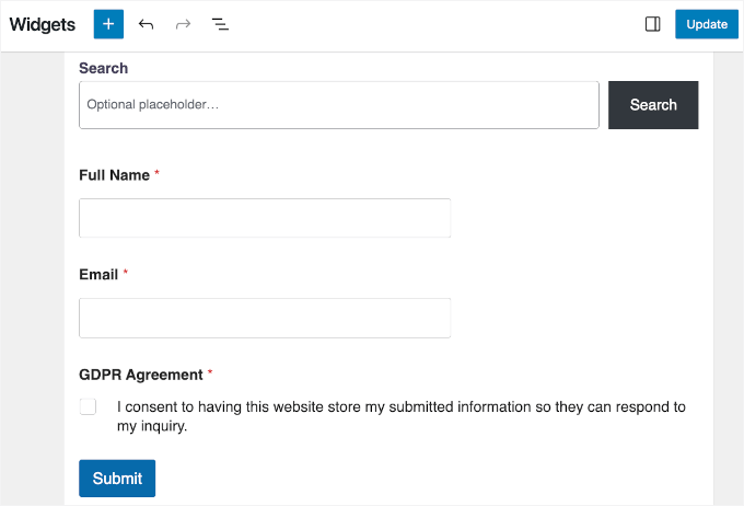 Update the widgets area Update the widgets area