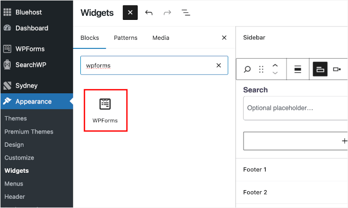 Add WPForms widget block in sidebar Add WPForms widget block in sidebar