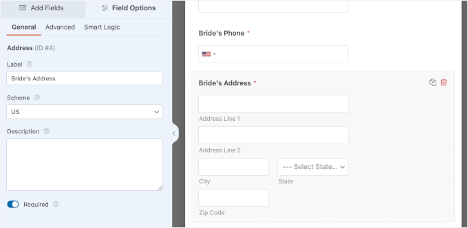 The trash icon in the Address field