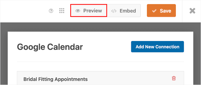 Preview button in the form builder
