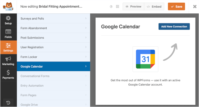 Add new Google Calendar connection