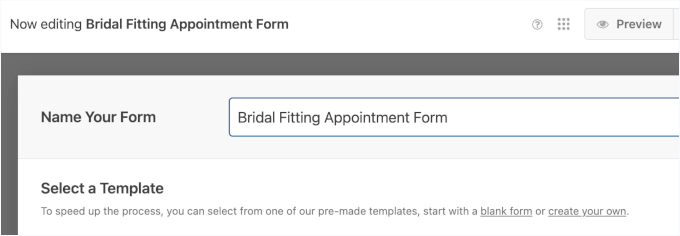 Naming the appointment form