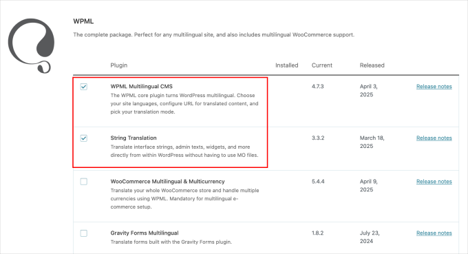 wpml-plugin-list WPML plugin list