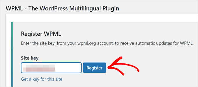 Registering your WPML site key Registering your WPML site key