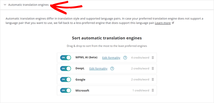 Configuring WPML's automatic translation engines Configuring WPML's automatic translation engines
