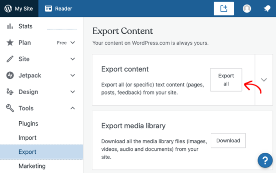 Export in WordPress.com Export in WordPress.com