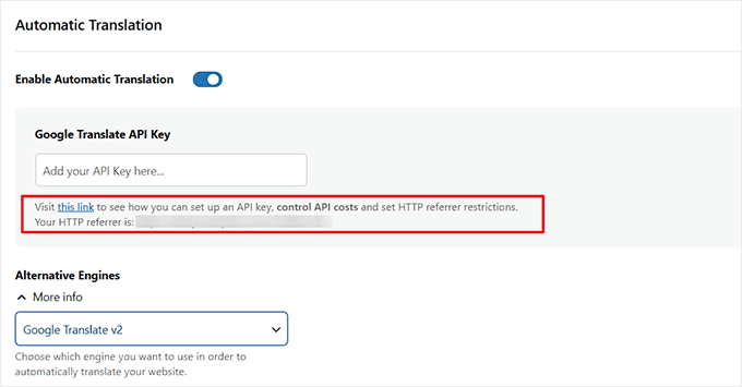 Agregar clave API de Google Translate Agregar clave API de Google Translate