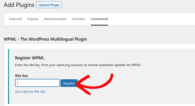 Agrega la clave del sitio y haz clic en el botón Registrar Agrega la clave del sitio y haz clic en el botón Registrar
