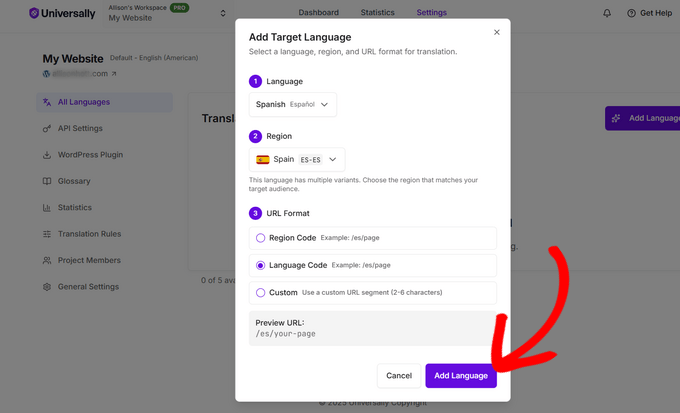 Adding target languages in Universally Adding target languages in Universally